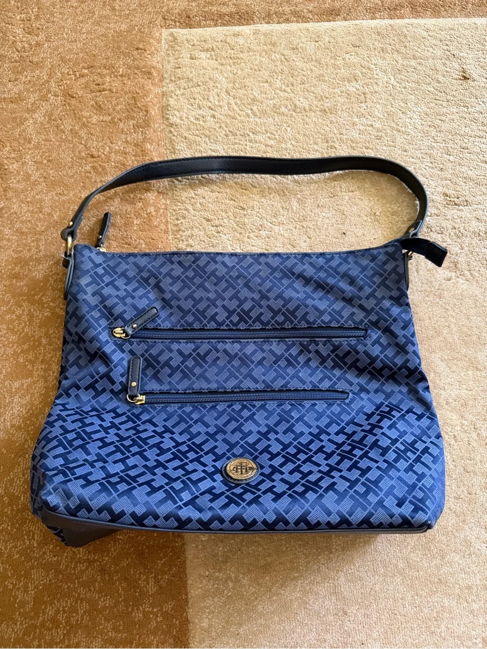 Tommy Hilfiger Blue Canvas Patterned Women's Shoulder Bag hobo tote
